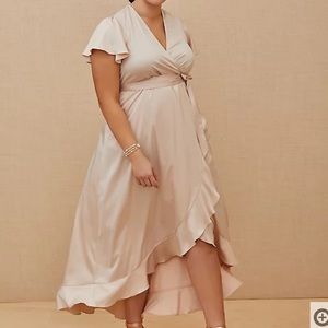 LIGHT PINK SATIN HI-LO FORMAL GOWN